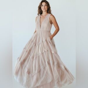 Blue B- Elegant Pink Lace Prom Dress